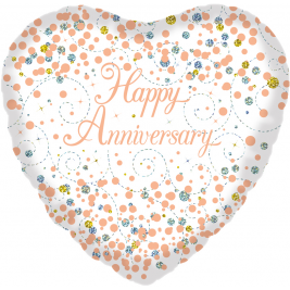 Happy Anniversary White & Rose Gold Sparkling Fizz Holographic 18" Foil Balloon